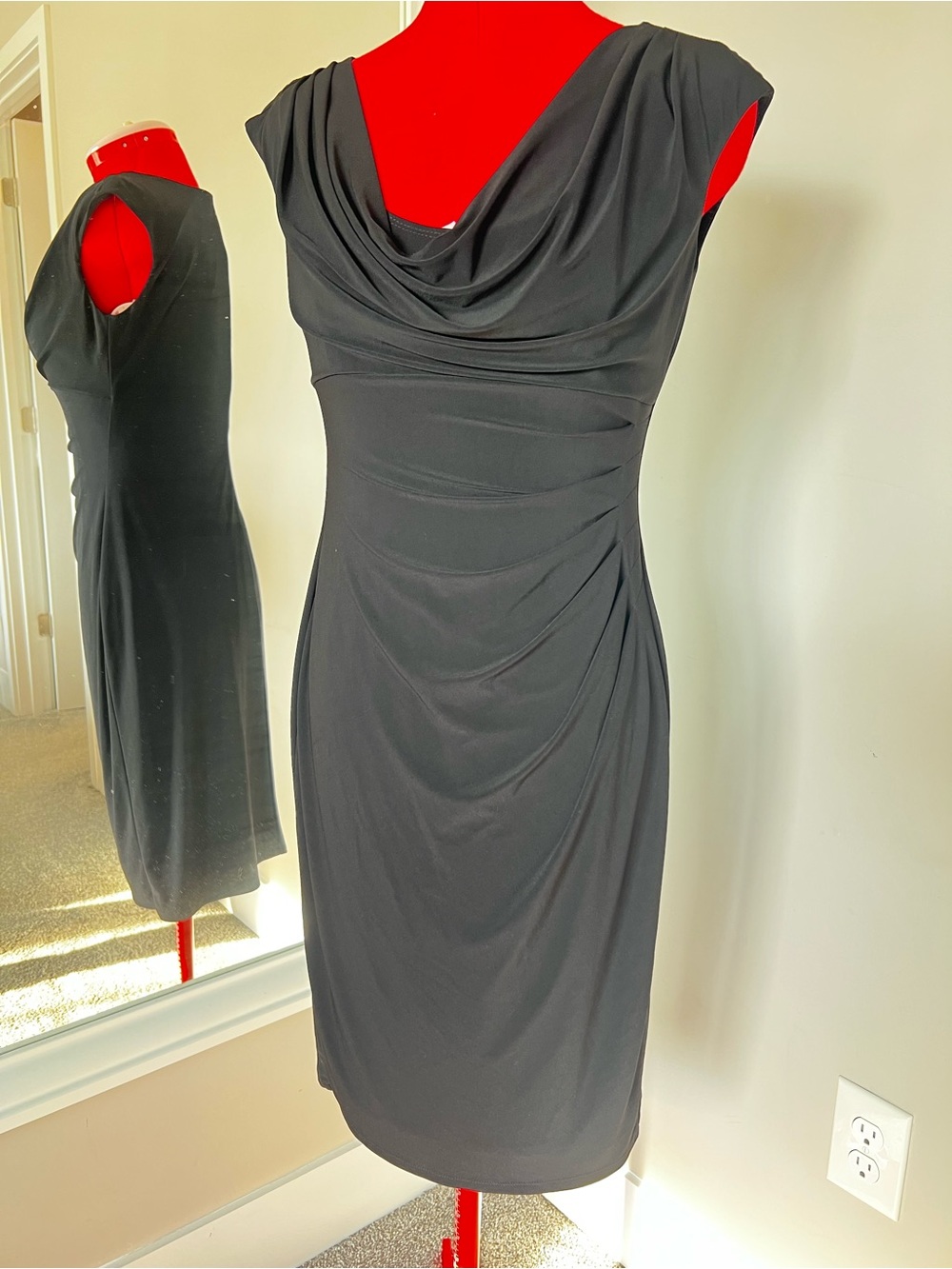 Ralph Lauren Black Draped Cowl Midi Dress